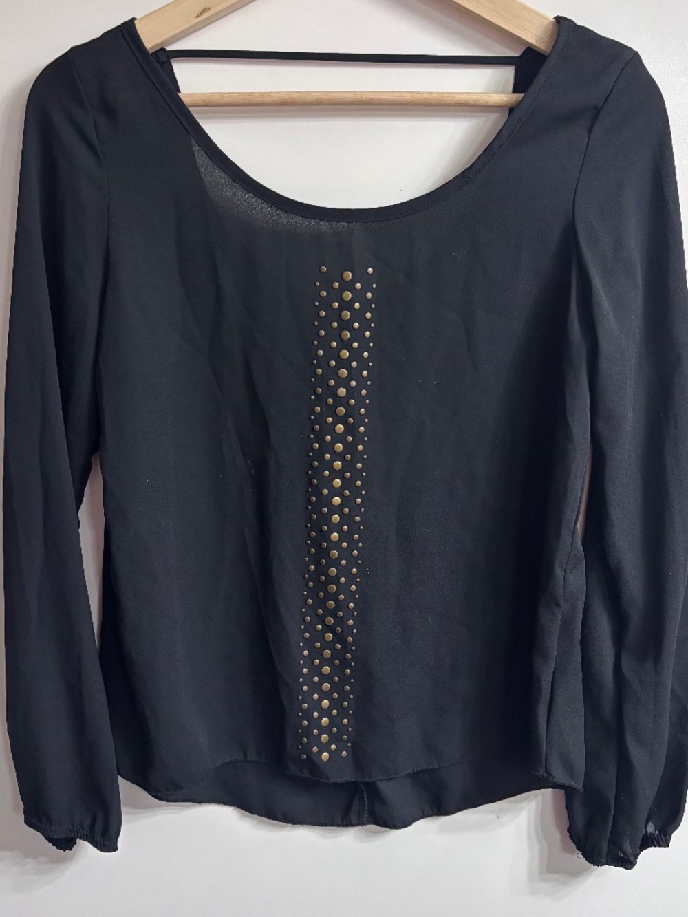 Bella D Black Chiffon Studded Blouse Top Size Small NWOT Long Balloon Sleeve